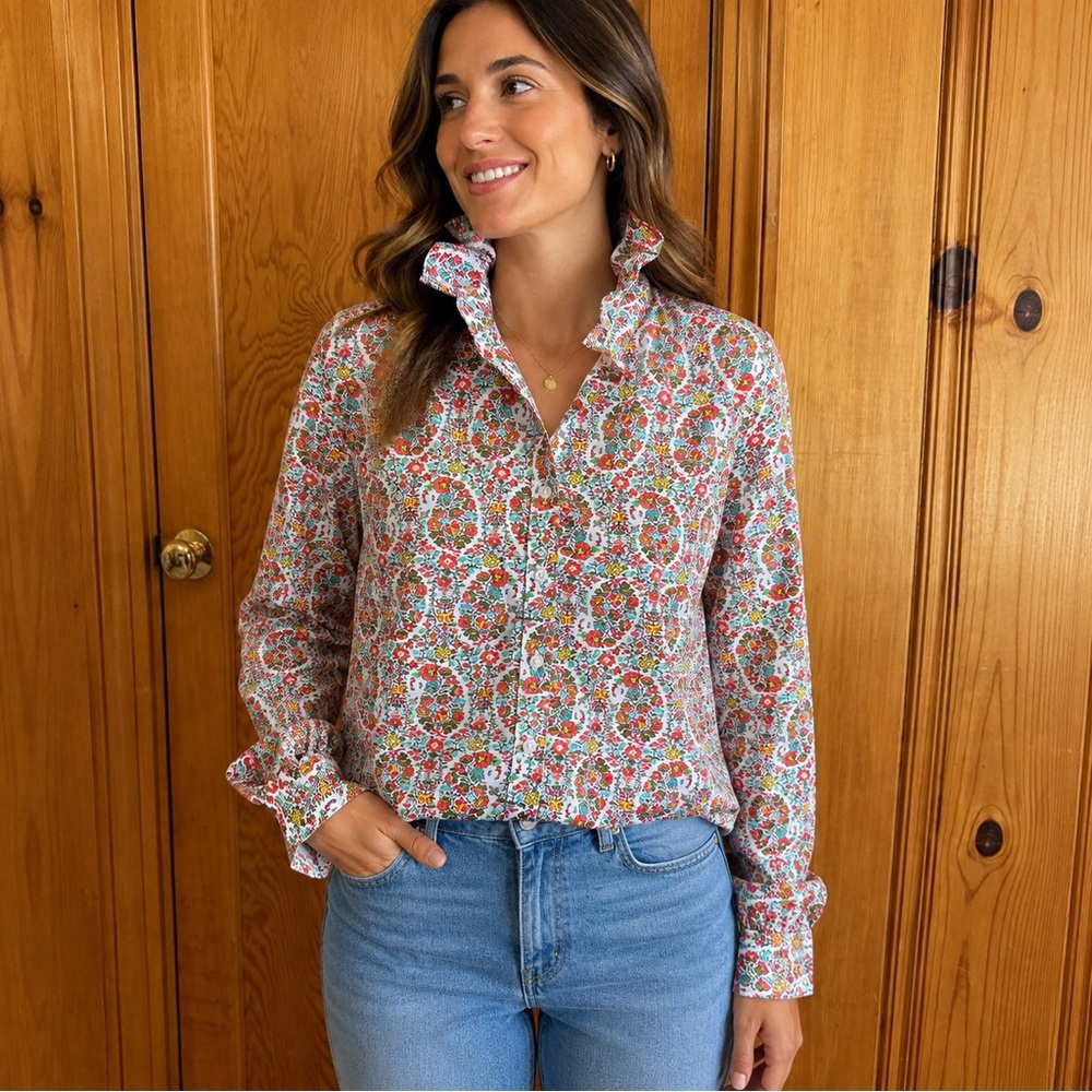 Upcycled Ruffle Collar Lands’ End 12P with bow detail